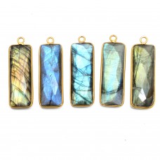 Labradorite rectangle 30x10mm silver one loop connector